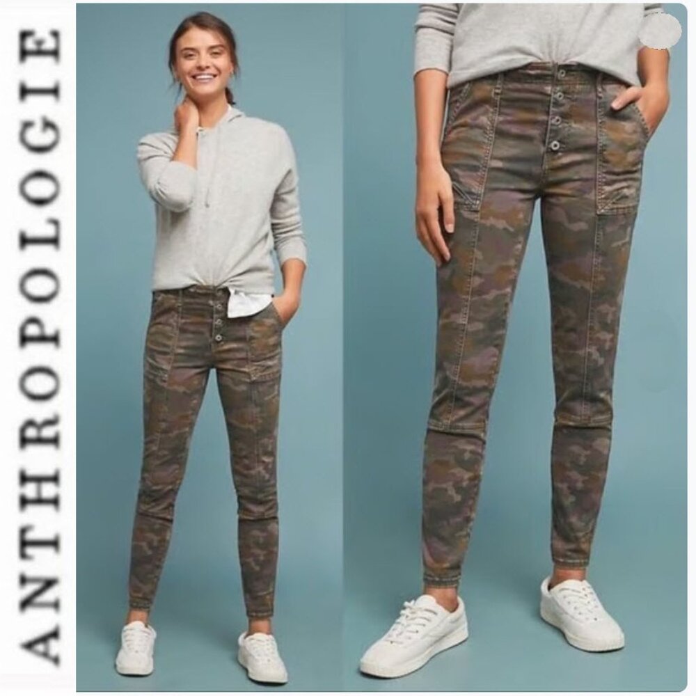 Anthropologie Jefferson Camouflage Button-Up Pants High-Rise Size 30 Green